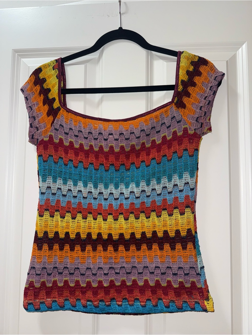 Multicolor Chevron Knit Scoop Neck Women’s Top